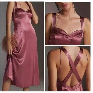 Anthropologie Elegant Satin Midi Dress in Mauve NWT size 4